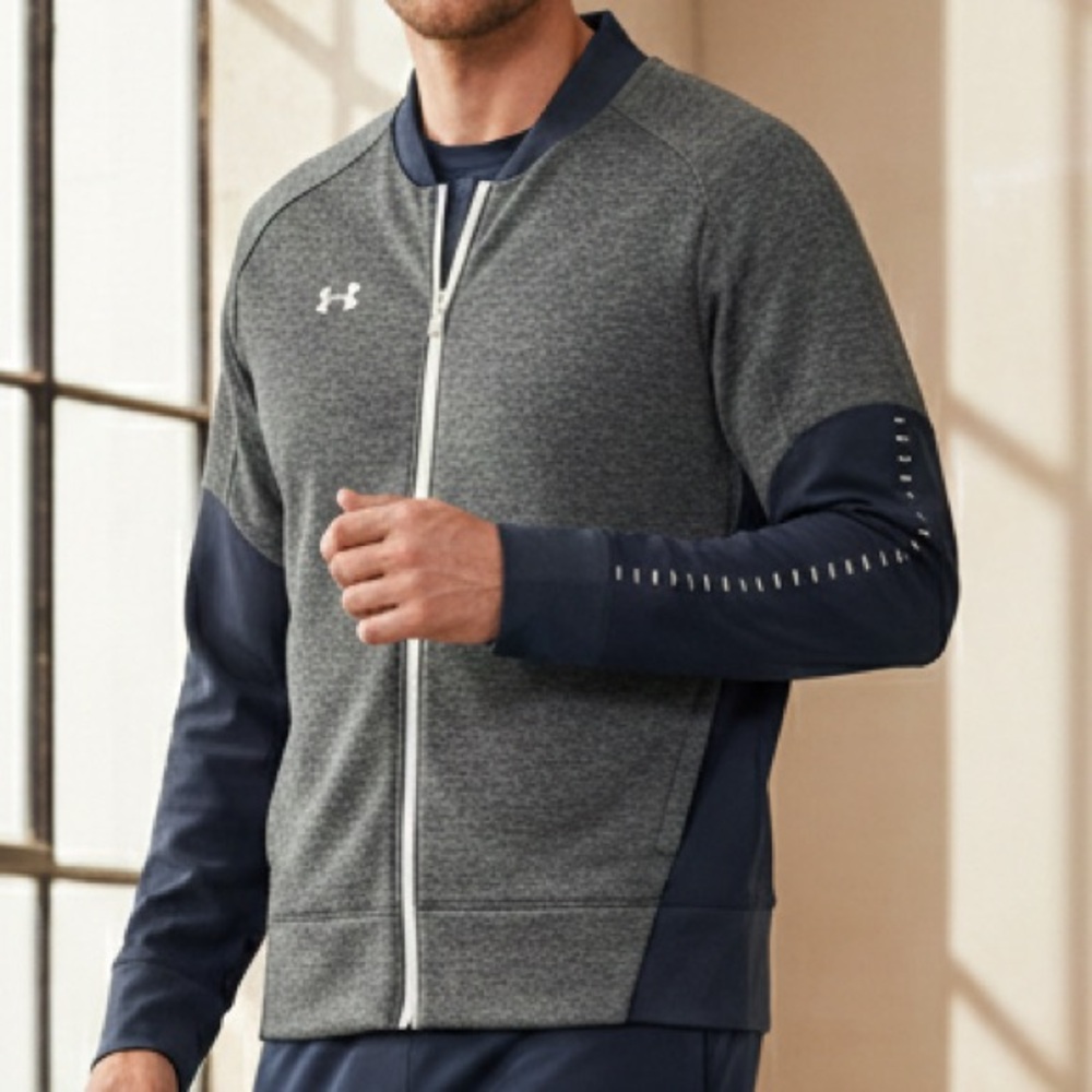 Athletic Under Armour Men's Gray Heathered Full Zip‎ ColdGear Bomber Jacket M